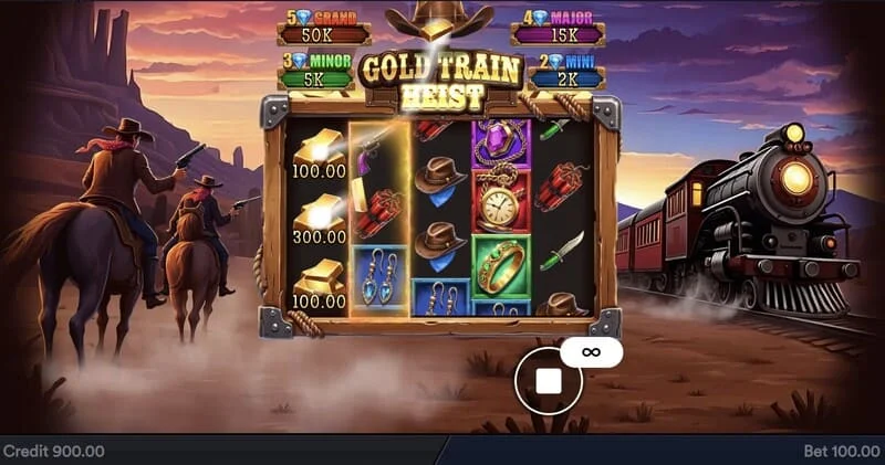 Gold Train Heist - hoofdscherm met rollen en piratenbaai